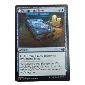Mysterious Tome Artifact Card with Blue Design Mtg Trading Card